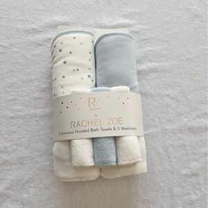 Rachel Zoe Baby Hooded Towel & Washcloth Set - White & Light Blue